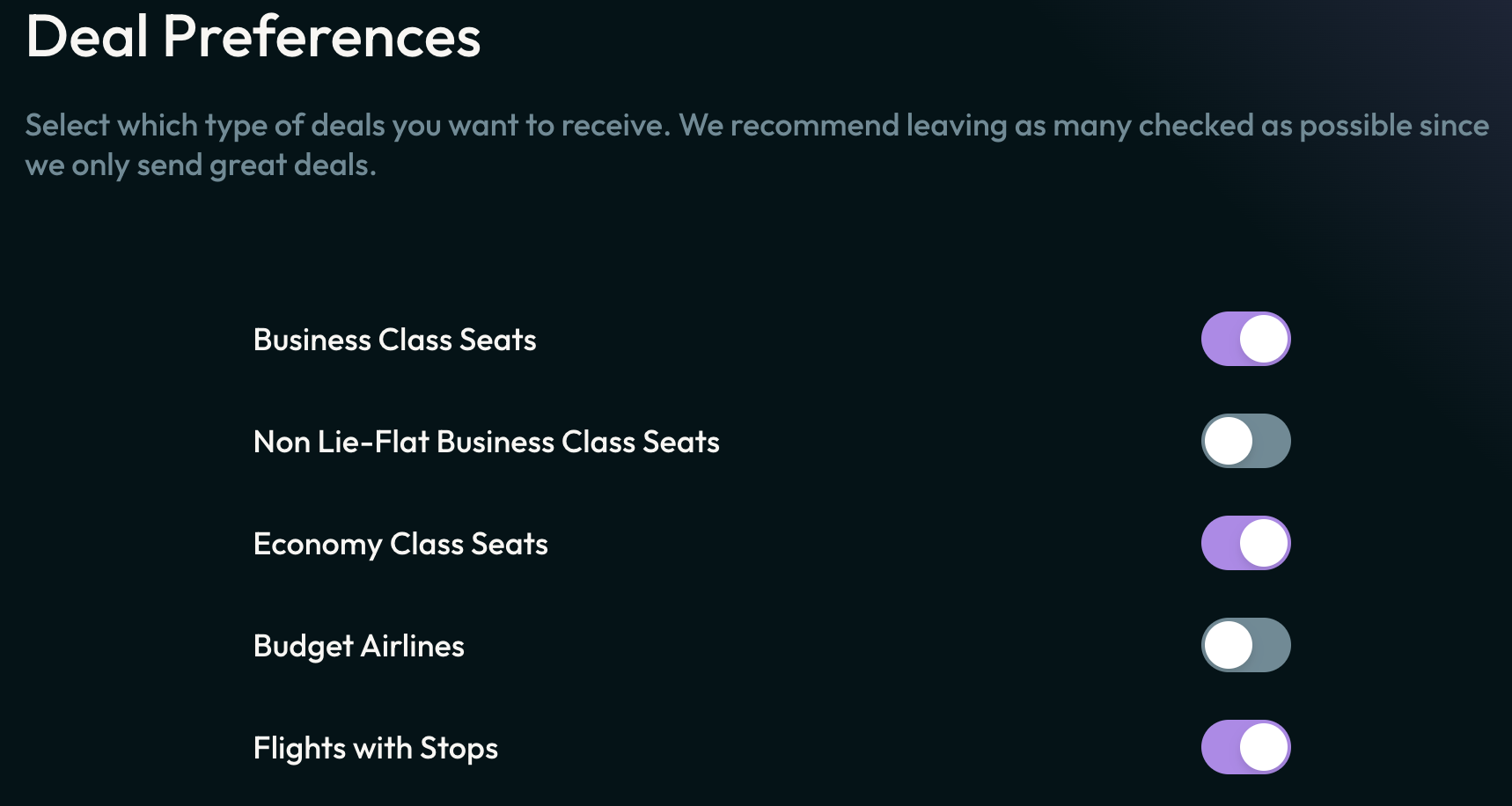 Cash flight deal preferences in Daily Drop Pro